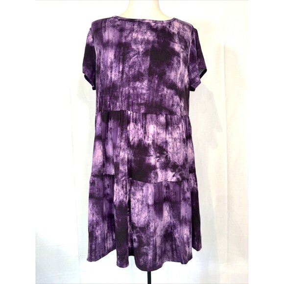 NWT Lularoe Ariel Purple Blue Three Tier Summer Stretch Dress Pockets Sz 2XL - Picture 3 of 16